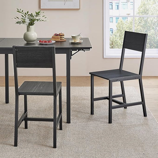 VASAGLE Dining Chair Set of 2, Rustic Wood Chairs with Metal Steel Frame, Easy to Assemble, Comfortable Seat, Modern Farmhouse Chair for Kitchen, Bedroom, Living Room, Charcoal Black and Ink Black