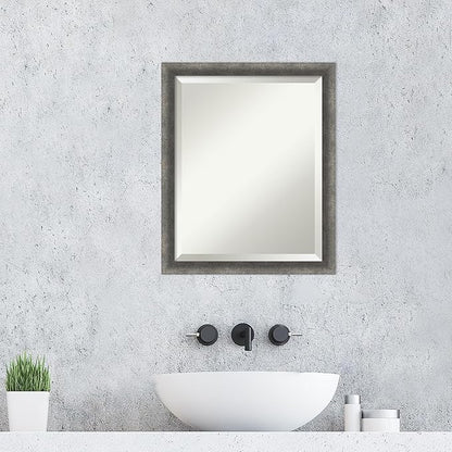 Amanti Art Grey Wall Mirror 22x18 Burnished Concrete Narrow Rectangle Bathroom Mirror for Wall Decor Living Room, Small Modern Contemporary Wood Frame, Hangs Horizonally and Vertically, Bathroom Decor