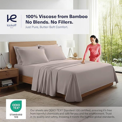 Kickoff Viscose Bamboo Sheets Full Size 4-pc 100% Organic Bamboo Viscose Bed Cooling Sheets Full Size Set Cool Bedding for hot Sleepers Sheet, Flat, Fitted, Pillowcases (Grey Mist, F)
