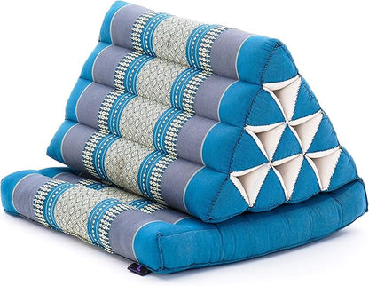Leewadee 1-Fold Mat with Triangle Cushion – Comfortable TV Pillow, Foldable Mattress with Cushion Made of Kapok, 30 x 20 inches, Light Blue