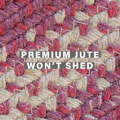 Autumn Maple Burgundy and Tan Braided Oval Rug, Jute, 4x6' - Rustic Primitive Decor for Entryway, Bedroom, Everywhere