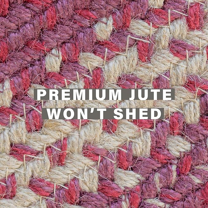 Autumn Maple Burgundy and Tan Braided Area Rug, Jute, 6x9' Rectangle - Rustic Primitive Decor for Dining Room, Living Room, Everywhere