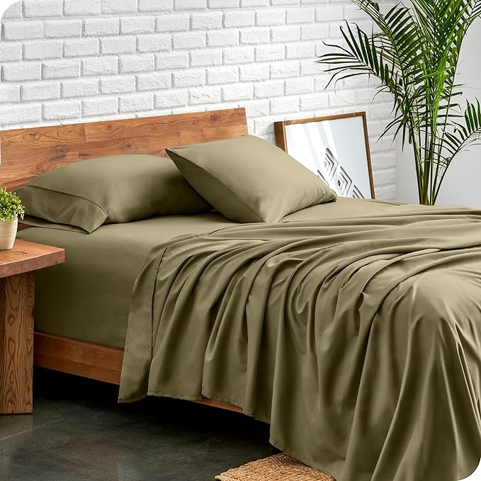 Bare Home Ultra-Soft Twin XL Sheet Set - Luxury 1800 - Hydro-Brushed - Deep Pockets - Easy Fit - 3 Piece Set - Bed-ding Sheets & Pillowcases (Twin XL, Olive)