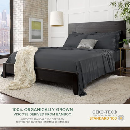Full Sheets by Pure Bamboo, Genuine 100% Organic Viscose Derived from Bamboo Bed Sheet Set, Luxuriously Soft & Cooling, Double Stitching, 2 Year Quality Promise (Full, Charcoal)