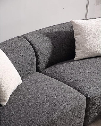 Acanva Luxury Modern Style Living Room Upholstery Curved Sofa with Chaise 2-Piece Set, Right Hand Facing Sectional, Pearl Boucle Couch, Dark Grey