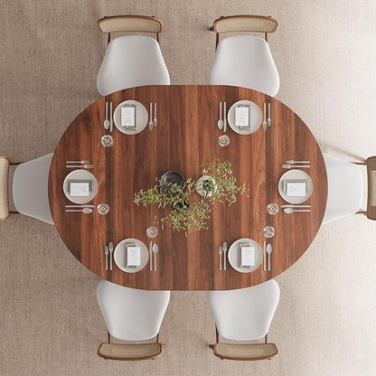 Feonase 59" Round Extendable Dining Room Table for 4-6, Modern Oval Kitchen Table with Heavy Duty Wood Base, Metal Frame Support, for Kitchen Dining Living Room, Easy Assembly, Walnut