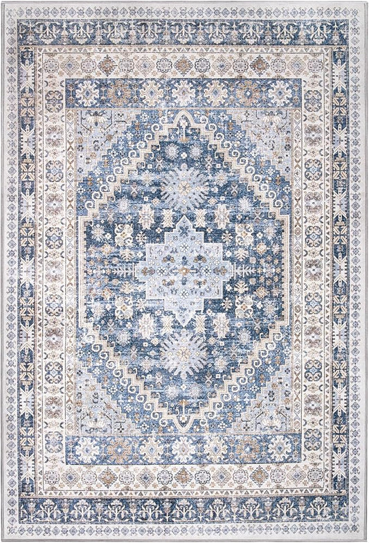 zesthome 12x15 Area Rugs, Large Washable Rug, Ultra-Thin Stain Resistant Rugs for Living Room, Bedroom, Non-Slip Backing Home Decor Area Rug (Blue/Beige,12'x15')
