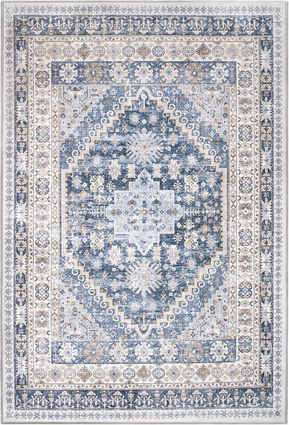zesthome 9x12 Area Rugs,Stain Resistant Washable Rug,Ultra-Thin Rugs for Living Room,Bedroom,Non-Slip Backing Home Decor Large Area Rug (Blue/Beige,9'x12')