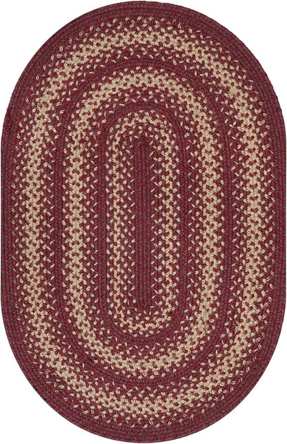 Autumn Maple Burgundy and Tan Braided Oval Rug, Jute, 4x6' - Rustic Primitive Decor for Entryway, Bedroom, Everywhere