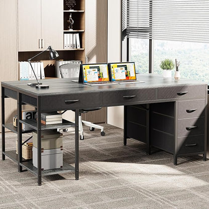 Huuger Computer Desk with 6 Drawers, 63 Inch Office Desk with Shelves, Reversible Gaming Desk, Corner Desk with Storage, for Home Office, Study, Living Room, Grey
