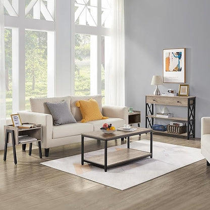 Yaheetech 39.5" 2-Tier Coffee Table with Storage Shelve, Industrial Gray Coffee Table, Easy Assembly, Wooden Center Tables for Living Room & Small Space, Gray