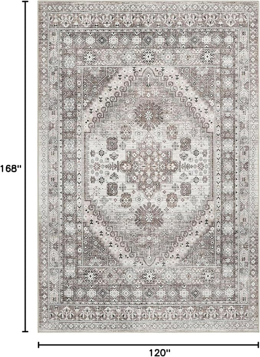 zesthome 10x14 Area Rugs,Stain Resistant Washable Rug,Ultra-Thin Rugs for Living Room,Bedroom,Non-Slip Backing Home Decor Large Area Rug (Brown/Beige,10'x14')