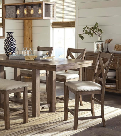 Signature Design by Ashley Moriville Rustic Farmhouse 36" Counter Height Dining Extension Table, Brown