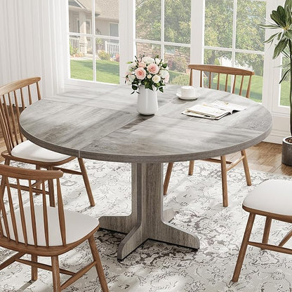 Garvee 47 Inch Round Dining Table for 4, Farmhouse Kitchen Dining Room Circle Dinner Table, Kitchen Dining Room Furniture, Grey (Table Only)