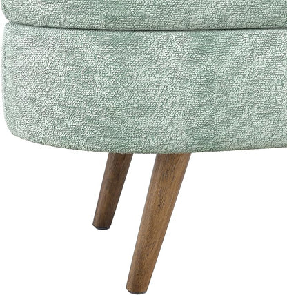 Oval Storage Bench 43.5" Linen Fabric Upholstered Entryway Bench with Solid Wood Legs Ottoman Bench Indoor Bench for Living Room/Bedroom/End of Bed/Entryway (Cyan)
