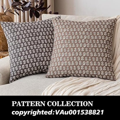 Foindtower Set of 2 Decorative Neutral Floral Print Throw Pillow Covers Vintage Accent Farmhouse Cushion Covers Boho Home Decor for Sofa Chair Couch Bedroom Living Room Outdoor,18×18 Inch,Brown