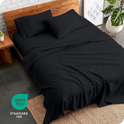Bare Home Split King Sheet Set - 1800 Ultra-Soft Microfiber Bed Sheets - Double Brushed - Deep Pockets - Easy Fit - 5 Piece Set - Bed Sheets & Pillowcases (Split King, Black)
