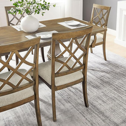 KEIKI Retro 7-Piece Wooden Dining Table Set for 6 Person, Vintage Table Set with Extendable Rectangular MDF Wood Grain Table and 6 Upholstered Chair, Easy Assembly, for Kitchen, Dining Room, White Oak