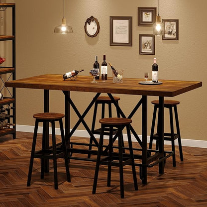 Tribesigns Bar Table, Industrial Counter Height Pub Table with Metal Footrest, 63-Inch Rectangle Wood Kitchen Dining Table with Sturdy Metal Frame for Dining Room, Home Bar (Brown)