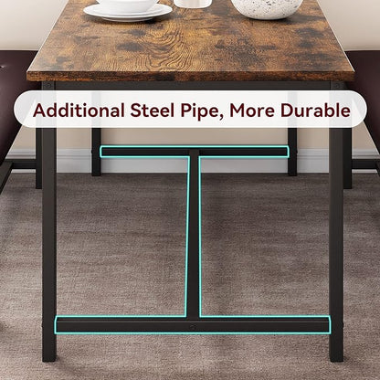 Dining Table Set for 4, Kitchen Table with 2 Upholstered Benches, 3-Piece Dining Room Set for Kitchen, Apartment and Small Spaces, Brown