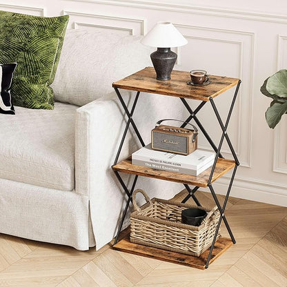 3-Tier End Table Small Side Table Tall Bedside Night Stand with Storage Sofa Side desks for Living Room Bedroom Office Bathroom Small Space Rustic Brown ET-03RB