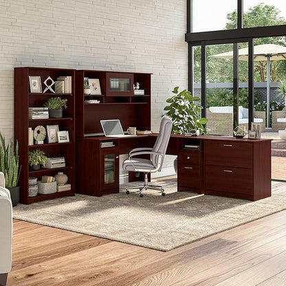 Bush Furniture Cabot L Shaped Computer Desk in Harvest Cherry | Corner Table with Drawers for Home Office