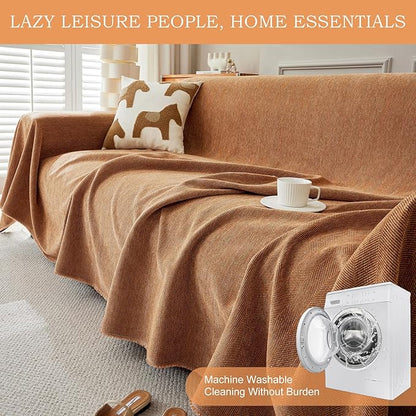 STACYPIK Orange Sofa Cover, Modern Chenille Couch Cover for Dogs, Furniture Protector for 2 Cushion Couch Multi-Use Couch Cover for Sectional Pet-Friendly, Non-Slip Loveseat Cover with Tassel-71X118IN