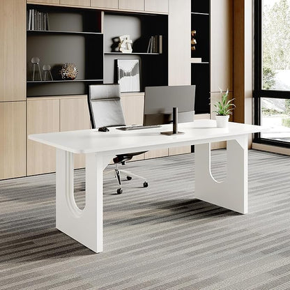 LITTLE TREE 70.8-Inch Home Office Desk, White Computer Desk with Storage, Study Writing Work Desk for Home Office, Spacious Modern Simple Desk,White