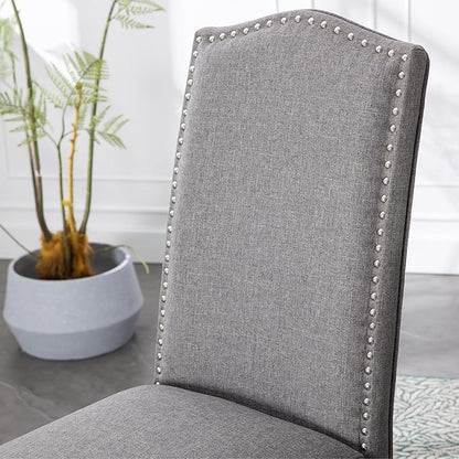 Stylish Upholstered Parsons Dining Chair with Silver Nailhead Trim and Sturdy Solid Wood Legs