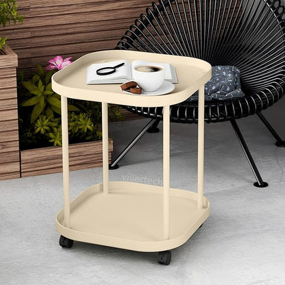 Side Table with Wheels, End Table Living Room Plastic Mobile Sofa Side Table Small Night Stand Bedroom Khaki