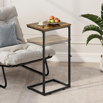 Vagusicc C Shaped End Table for Couch, 33.2'' Tall C Table Adjustable Height Side Table, Small Side Table for Small Spaces, Couch Tables That Slide Under, Tv Tray Table for Living Room, Rustic Brown