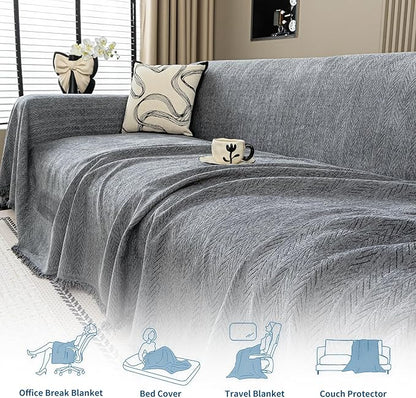 Nobildonna Sofa Cover Washable Soft Thicken Chenille Couch Cover with Tassel,Waterproof Sofa Slipcovers for 2 Cushion Couch,Loveseat,Futon Couch Furniture Protector Pet-Friendly,Dark Gray 71"x102"