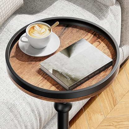 Small Round Side Table, Coffee Drink Table for Small Spaces, Modern Night Stand with Metal Leg, Weighted Iron Base Pedestal Round End Tables for Living Room, Bedroom, Narrow Corners,Sofa Couch