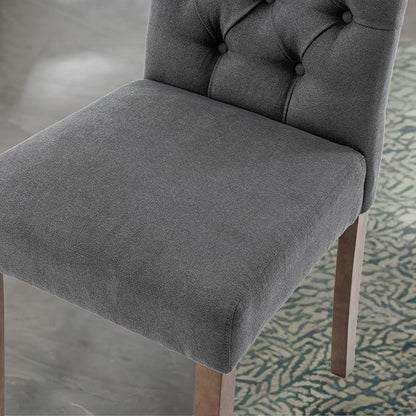 Tufted Upholstered Parsons Dining Chair Set Fabric Diner Accent Stylish Modern Kitchen Living Room with Button Sturdy Solid Wood Legs