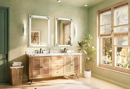 TETOTE 24 x 36 White Wood Framed Mirror for Bathroom Wall/Bedroom/Living Room/Entryway Farmhouse Rustic Bathroom Vanity Mirror Waterproof (Horizontal/Vertical Mounted)