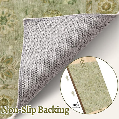Tangsoo Floral Vintage Rug 2x3 Washable Rug for Entryway, Non Slip Small Area Rugs, Indoor Front Door, Print Distressed Green Door Mat Carpet, Soft Low Pile Rugs for Entrance Kitchen Bedroom