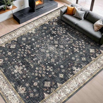 Boho Black Rug for Living Room - Washable 10x14 Area Rug, Dining Room Rugs for Under Table, Soft Low Pile Carpet for Large Bedroom - Farmhouse Decor, Non-Slip & Stain Resistance (10x14 Black/Multi)