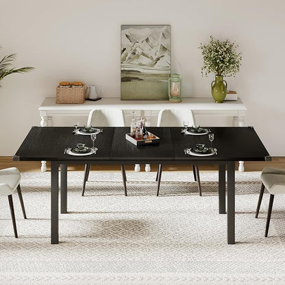 Feonase 63 Inch Extendable Kitchen Table, Modern Farmhouse Dining Table for 4-8, Wooden Dining Room Table for Small Space, Dining Room, Home Office, Living Room Furniture,Black