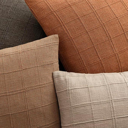 Foindtower Set of 2 Decorative Linen Check Throw Pillow Covers Neutral Farmhouse Lumbar Cushion Covers Modern Boho Home Decor for Sofa Chair Couch Bedroom Living Room Outdoor,12×20 Inch,Orange