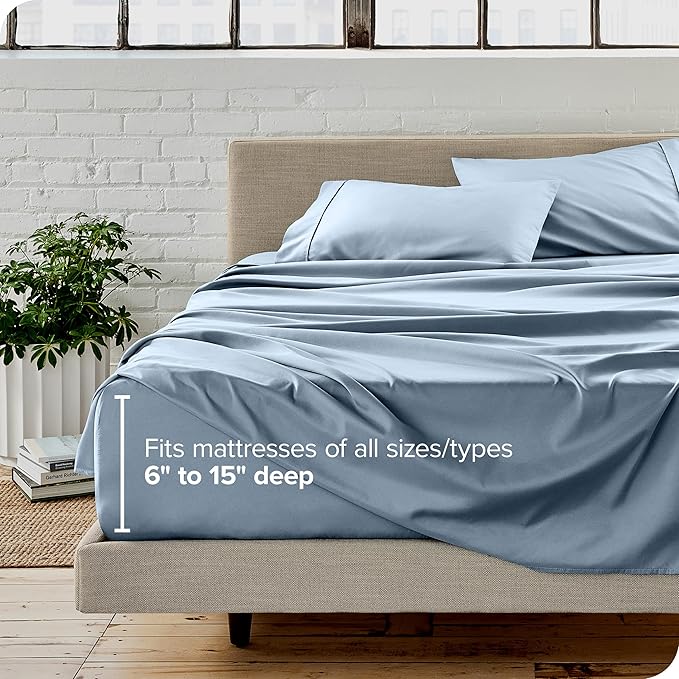 Bare Home Queen Sheet Set - Luxury 1800 Ultra-Soft Microfiber Bed Sheets - Double Brushed - Deep Pockets - Easy Fit - 4 Piece Set - Bedding Sheets & Pillowcases (Queen, Dusty Blue)
