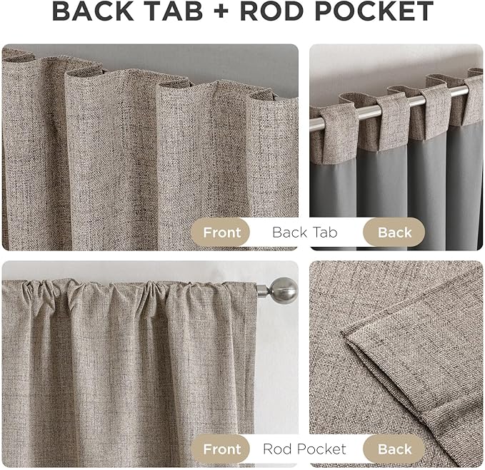 Joydeco 100% Blackout Curtains for Bedroom - Natural Linen Curtains 37"W x 72"L Long, Thermal Insulated 2 Panels Linen Light Blocking Drapes, Rod Pocket & Back Tabs, Darkening Privacy for Living Room