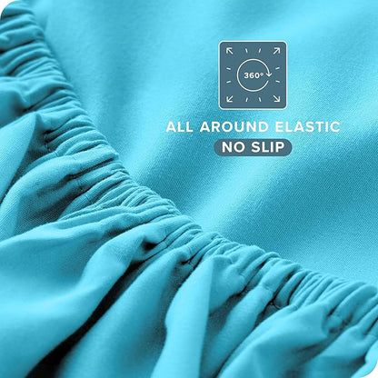 Bare Home Split Head Flex King Sheet Set - 1800 Ultra-Soft Microfiber Bed Sheets - Double Brushed - Deep Pockets - Easy Fit - 4 Piece Set - FlexTop King Bedding (Split Head Flex King, Aqua)