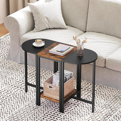 Small Side End Table, Nesting Side Table for Living Room, 2-Tier Nesting Side Table for Small Space, Wooden Sofe Tables Set of 3, Half Round End Table for Couch, Office, Brown and Black ET33BR