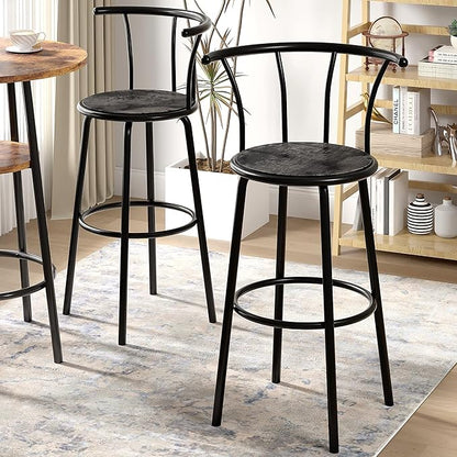 VECELO Bar Stools Set of 2, Swivel Counter Stools with Backrest, Bar Height Stools for Dining Room, Kitchen Island, Pub, Easy Assembly, Dark Grey