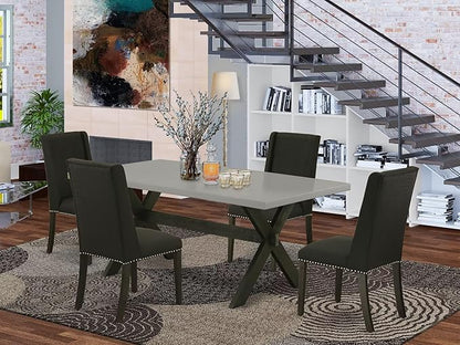 East West Furniture X697FL624-5 5 Piece Kitchen Table & Chairs Set Includes a Rectangle Dining Table with X-Legs and 4 Black Linen Fabric Parson Dining Chairs, 40x72 Inch, Multi-Color