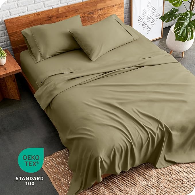 Bare Home Queen Sheet Set - Luxury 1800 Ultra-Soft Microfiber Queen Bed Sheets - Double Brushed - Deep Pockets - Easy Fit - 4 Piece Set - Bedding Sheets & Pillowcases (Queen, Olive)