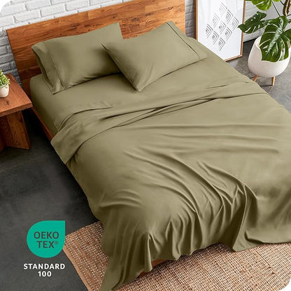 Bare Home California King Sheet Set - 1800 Ultra-Soft Microfiber Cal King Bed Sheets - Double Brushed - Deep Pockets - Easy Fit - 4 Piece Set - Bed Sheets (California King, Olive)