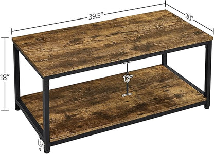 Yaheetech 2-Tier Coffee Table, Industrial Wood Coffee Table with Storage Shelf for Living Room, Rectangle Side End Table with Metal Frame, Rustic Brown