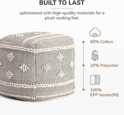 Anji Mountain 100% Handmade & Handcrafted Comfortable Home Décor Pouf Ottoman Footrest for Living Room, Bedroom, Nursery, Kidsroom, Patio Furniture - (20" x 20" x 20"- Black,Ivory)
