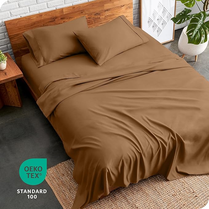 Bare Home Twin Sheet Set - 1800 Ultra-Soft Microfiber Bed Sheets - Double Brushed - Deep Pockets - Easy Fit - Extra Soft - 3 Piece Set - Bedding Sheets & Pillowcases (Twin, Caramel)
